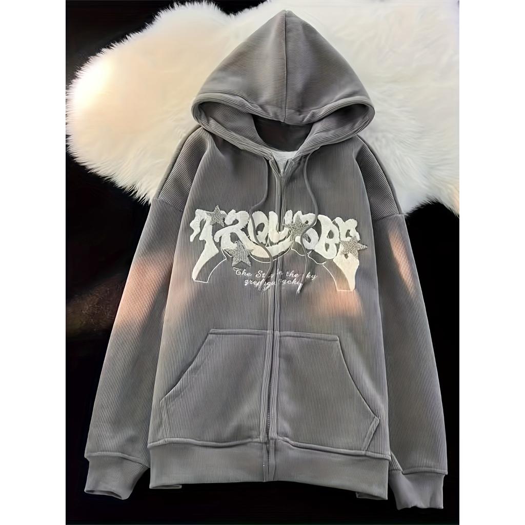 Star Corduroy Cardigan Jacket, Women's Spring and Autumn Loose Trendy Brand Street Hoodie