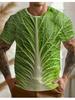 T-shirt Imprimé Chou Style Coréen Laitue pour Homme - Impression Complète Manches Courtes Design Numérique Corps Entier Légumes, Respirant Col Rond Court