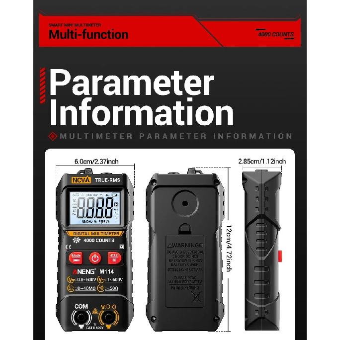 ANENG M114 Digital Multimeter + BT173 Battery Tester 4000 Counts Auto Ranging NCV Backlight Electrical Tool Kit