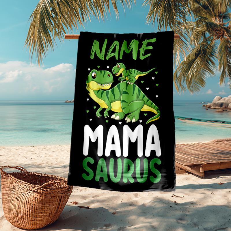 Custom Name Ultra-Soft Beach Towel with Dinosaur Theme,Ideal for Pool - Camping, Diving - Perfect Travel Essential, Vibrant Beach Towel.