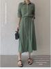 2024 Japanese & Korean Style Sleeveless Pocket Long Swing Casual Lapel Shirt Dress