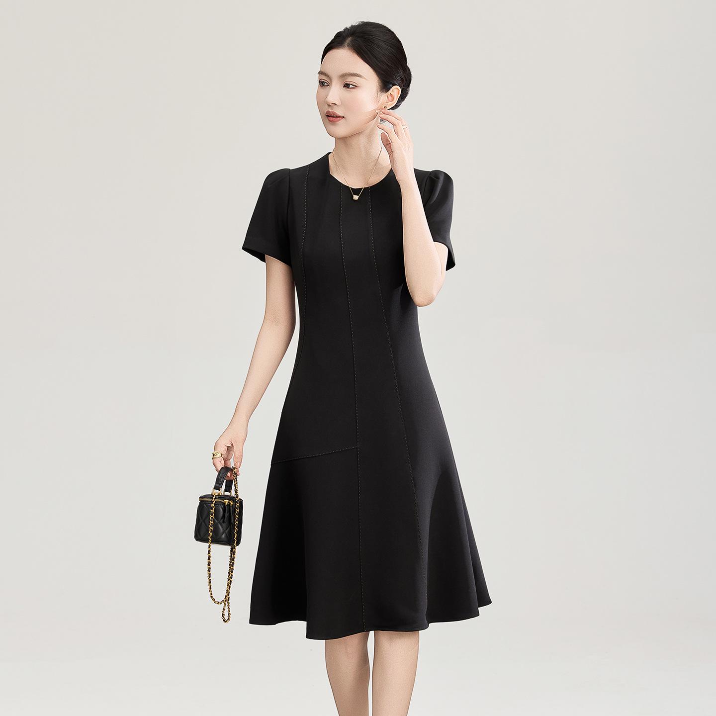 

Nanyou Elegant Short-Sleeve Slim-Fit A-Line Woven Dress - Spring/Summer Style M чорний