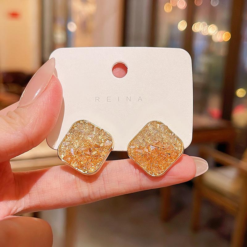 

Серьги из серебра 925 пробы с геометрическим квадратным кристаллом «Оранжевое море» для женщин оранжевый