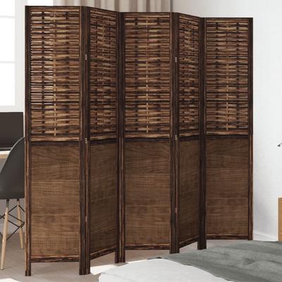 Vidaxl Room Divider, 5-Panel, Dark Brown, Solid Paulownia Wood