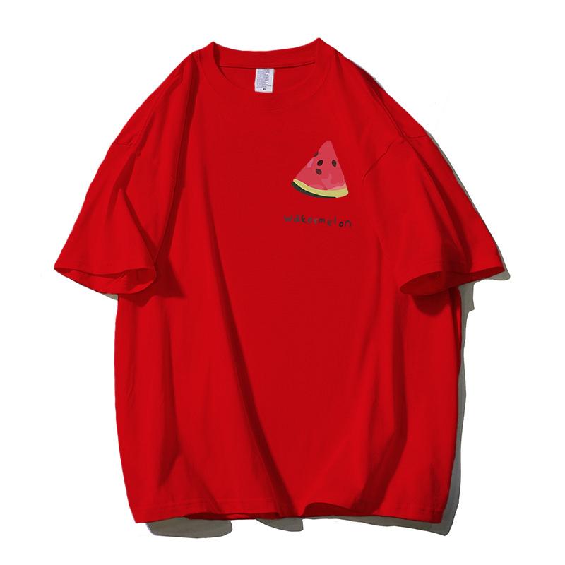 Shellsuning Tricouri casual din bumbac de vară cu decolteu în formă de O Tricouri cu grafic pentru femei drăguț pepene verde pentru femei, simplu, la modă, cu mâneci scurte, topuri fete