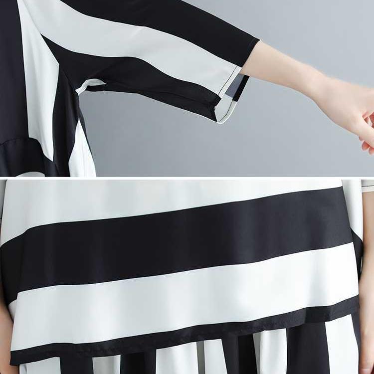 IHUASU Set Estivo Artistico con Pullover Oversize Largo a Righe Irregolari e Pantaloni a Gamba Larga per Donna