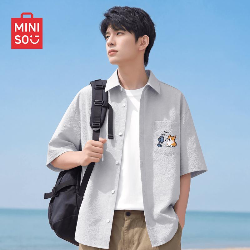 

MINISO Men s Summer Short-Sleeve Poplin Shirt M