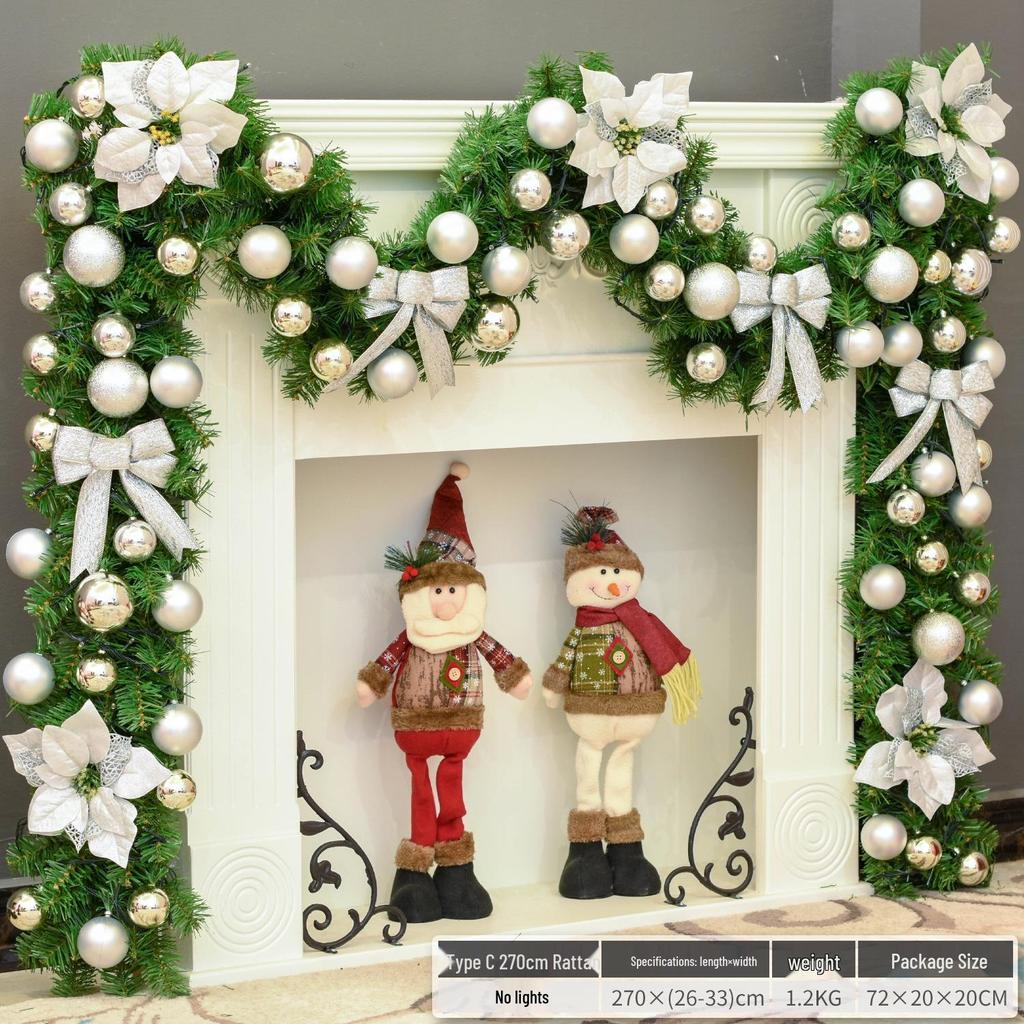 Christmas Glimmer: Garland Set for Tree, Window, and Fireplace with Flocked Leaf Ornaments