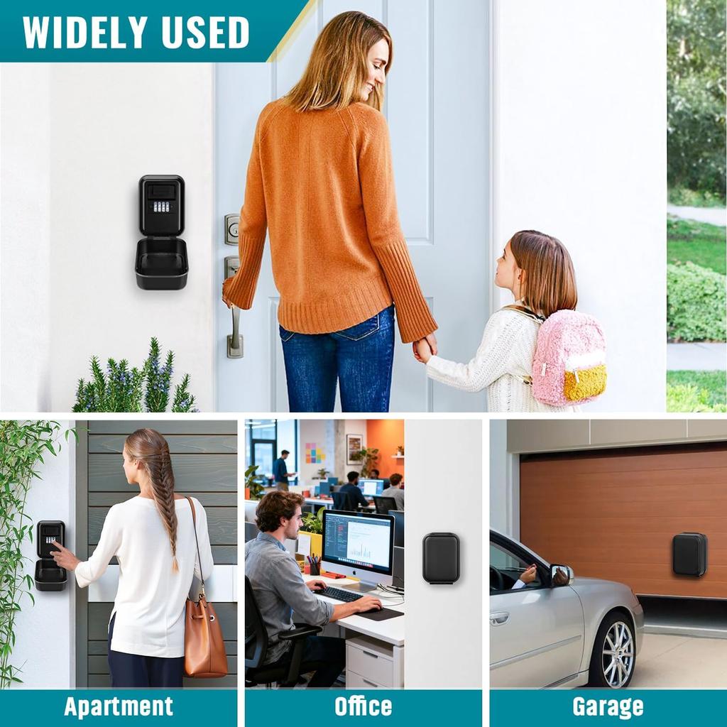 Key Lock Box, Waterproof Wall Mount Lock Box for Keys with Code, 4 Digit Combination Lockbox Resettable Code Security Safe Key Storage Box for Home