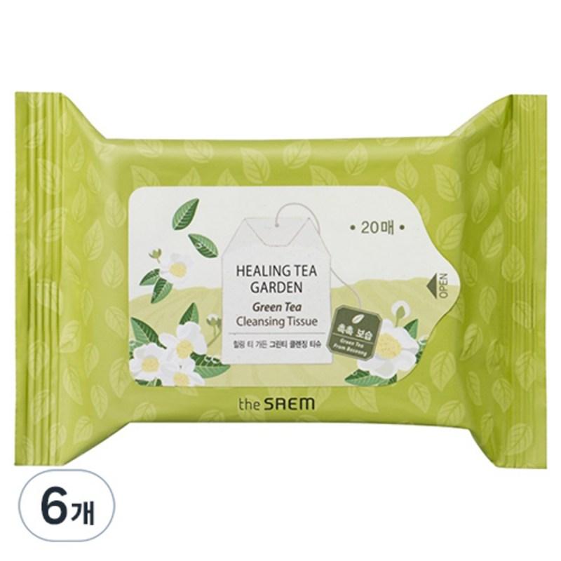 The Saem Healing Tea Garden Green Tea Cleansing Tissues, 20 wipes, 6 pcs