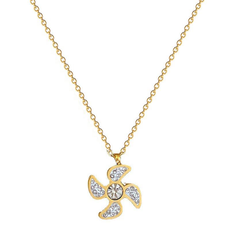 Temperament Small Windmill Personality Minimalist Wind Stove Real Gold Necklace Female Collarbone Chain
