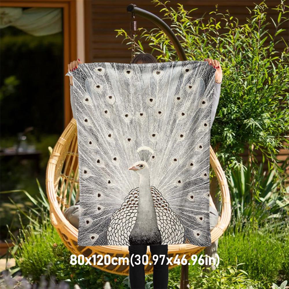 

1PC peacock whiteOutdoor Flannel Blanket - Soft Plush Decor for Picnics, camping, Bedroom, Playroom, Office, or Lunch Break 1254A 80x120cm(31x47inch)