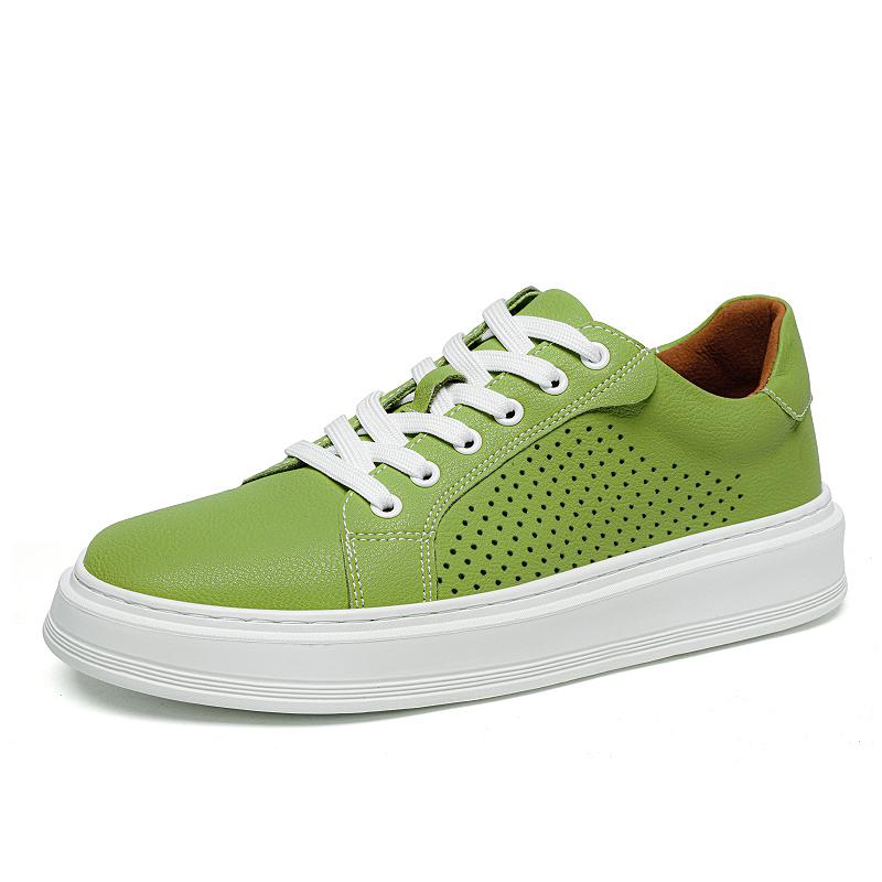 Fashion Fashion Brand Men's Lace Up Comfortable Thick Soled Casual Hollow Leather Shoes Outdoor New Men's Breathable Sports Board Shoes