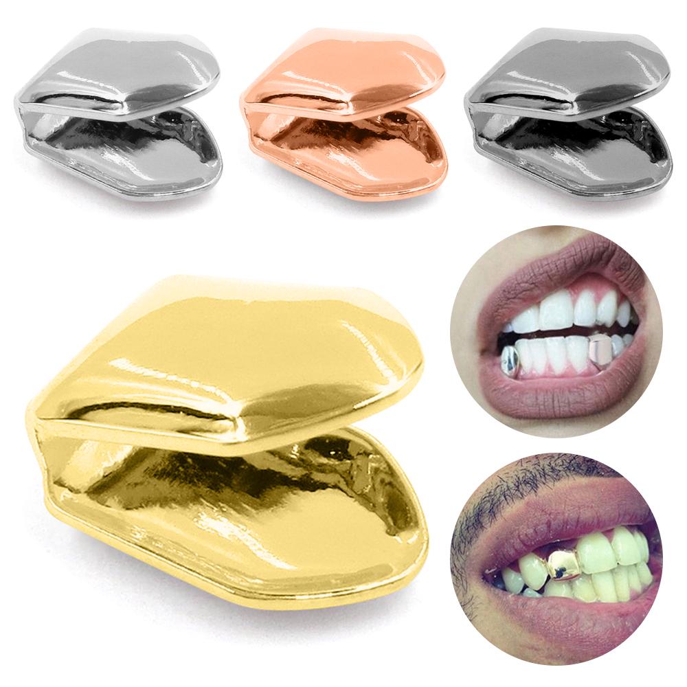 Hip Hop Single Shackle Hollow Out Teeth Grillz Gold Plated Metal Rapper Dental Braces Unisex Party Cosplay Tooth Jewelry