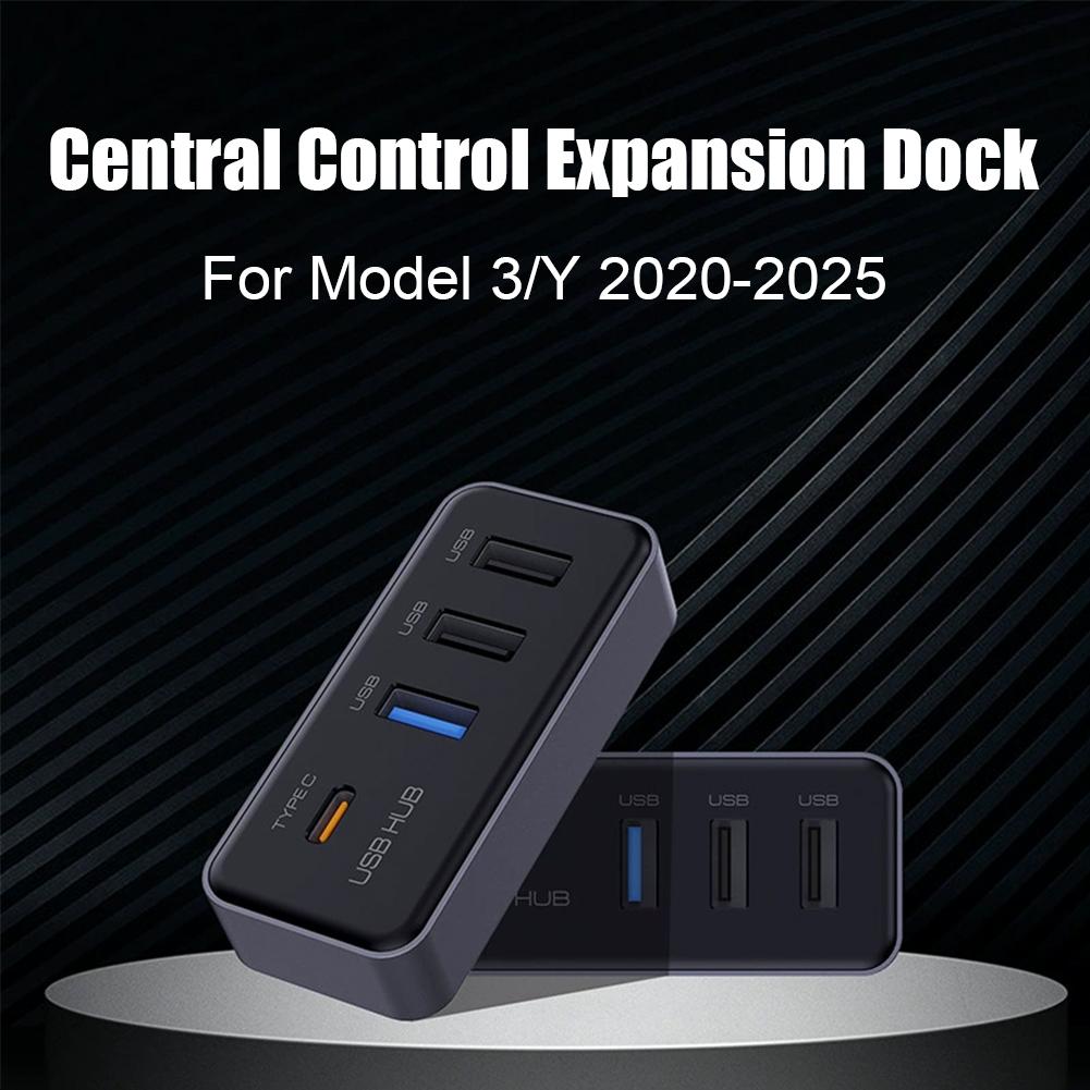 For Tesla For Model Y Central Control Expansion Dock 4-in-1 Multi Port Glove Box Docking Station Expansion Dock USB Adap E0G2