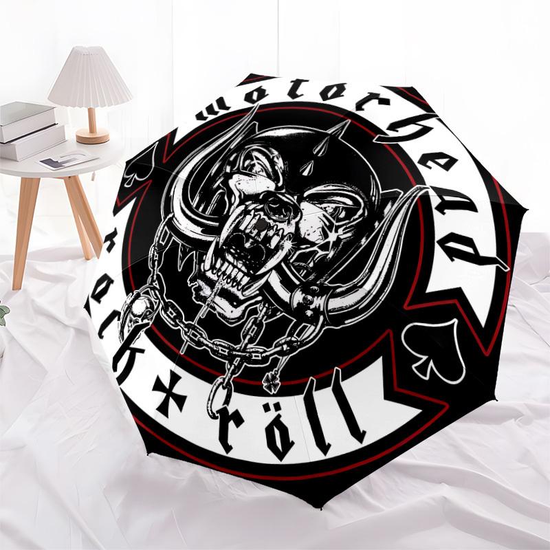 1pc Motorhead Logo Automatic Umbrella | Portable Foldable 8-Rib Manual Open, Cute Halloween & Christmas Gift for Outdoor, Casual Accessory, Durable Ca