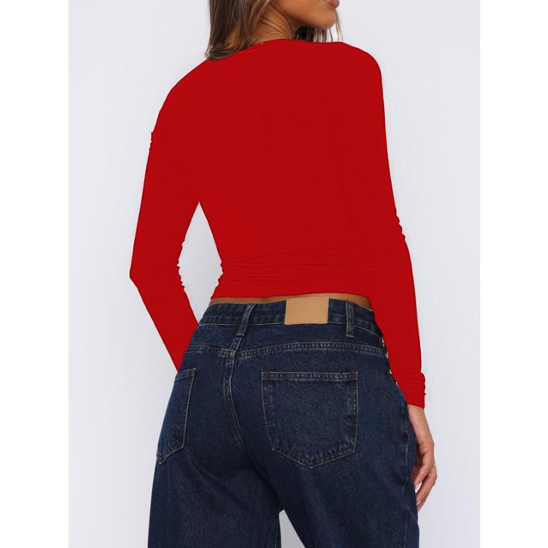 Women's Y2k Slim Lace Spliced U-neck Long-sleeved Top