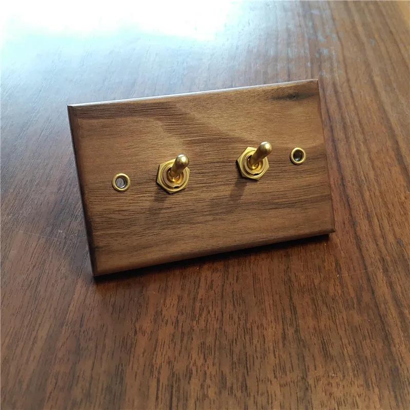 Antikes amerikanisches Wandsteckdosen-Schalterpanel aus reinem Massivholz, Brasilien Taiwan Thai Japan b&b Vintage 15A Wandschalter 118mm*75mm