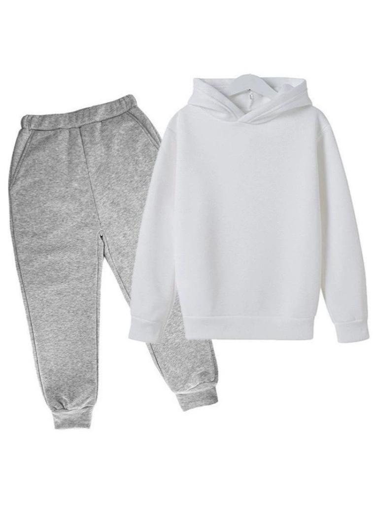 Solid Color Fashion Casual Children's Hoodie Sweatshirt Set for Autumn and Winter