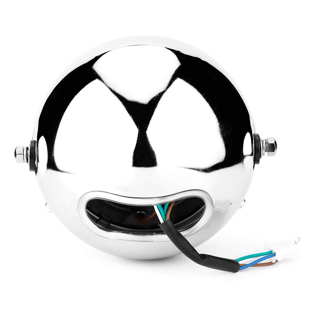 KIMISS Universal Bike Retro Silver Shell White Lens Headlamp Front Headlight for GN125