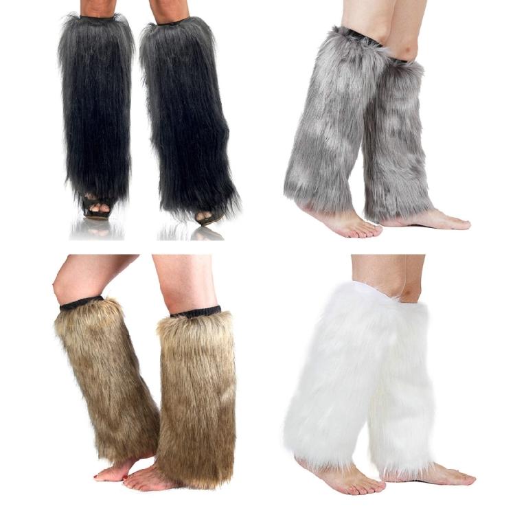 Fuzzy Faux Fur Leg Warmers Costume Party Fur Heels Long Boots Cuff Cover