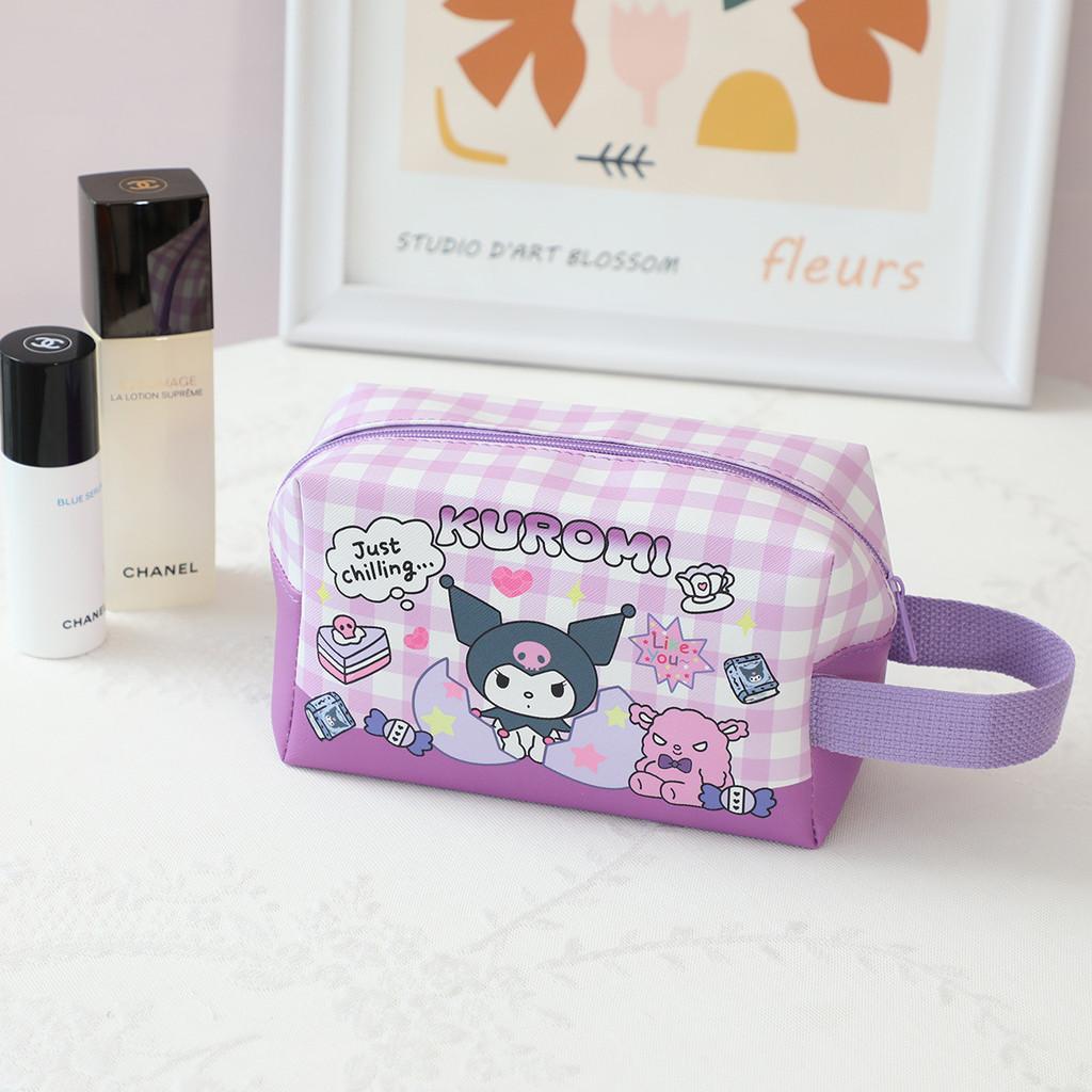 Melody Grid Party Cartoon Leather Waterproof Makeup Storage Bag With Handle