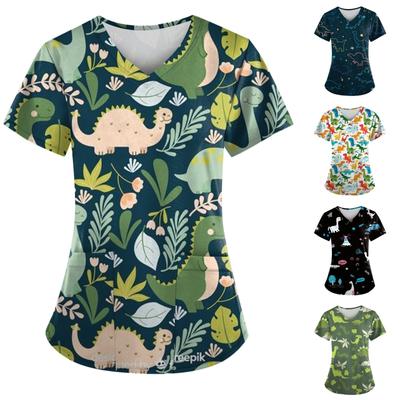 Moda femei primăvară și vară pictură în ulei imprimeu decolteu în V cu mânecă scurtă îmbrăcăminte de lucru cu buzunare Topuri