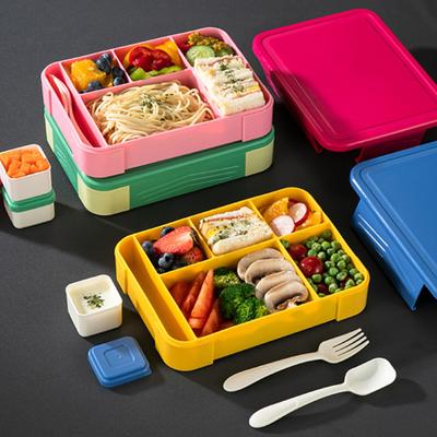 Pratico design a griglia per conservare frutta, contenitore per alimenti, con forchetta, cucchiaio, accessorio da picnic, bento box
