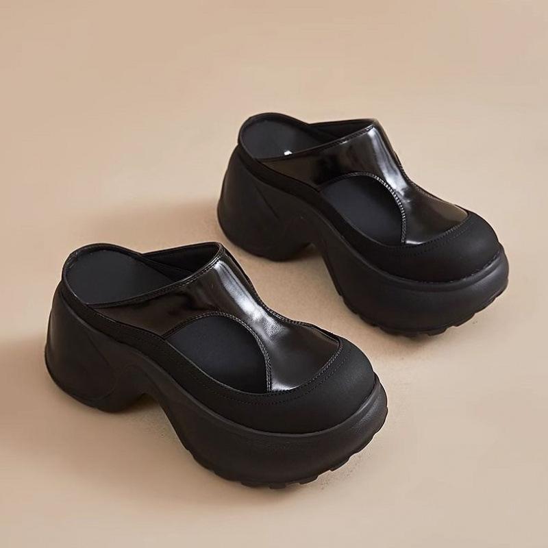 Baotou half slippers women's wear 2025 autumn new Internet celebrity hollow breathable sandals muffin thick sole heightening women's shoes