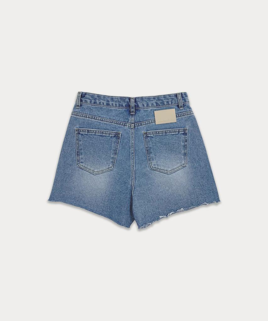 Sseomweeobeoteo Cutting Half Denim Pants - Middle Blue