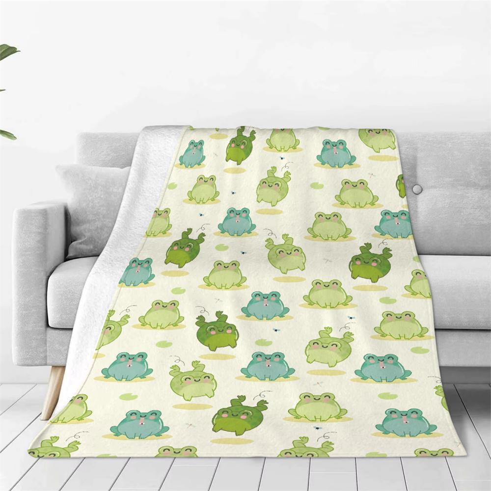 Cartoon Green Frog Flannel Blankets Warm Winter Travel Bedroom Sofa Bithday Gifts For Kids Soft Throw Blanket