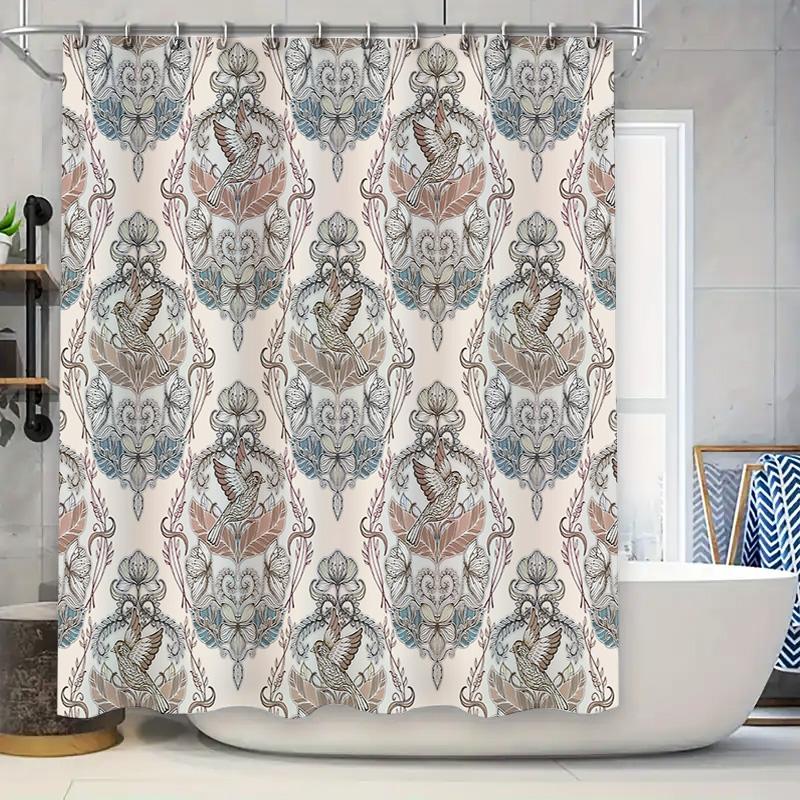 

Vintage Floral Shower Curtain Botanical Pattern Bathroom Decor Farmhouse Rustic Washable Fabric Liner Backdrop W60H190(CM)-1 Pcs