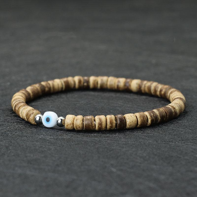 Simple Style Turkey Evil Eyes Bracelet For Men 4mm Rice Beads Braslet Natural Coconut Husk Braclet Gifts For Him Pulseria Homme