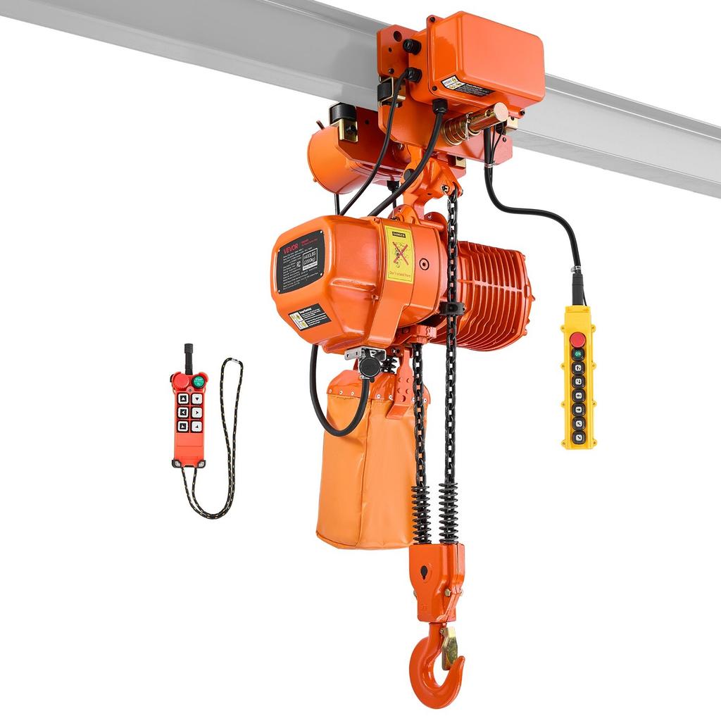 2000 Kg Electric Chain Hoist, 6.1 M Lifting Height, Three-Phase Overhead Crane with 100 M Wireless & 4.8 M Wired Remote Control, Double G100 Chain