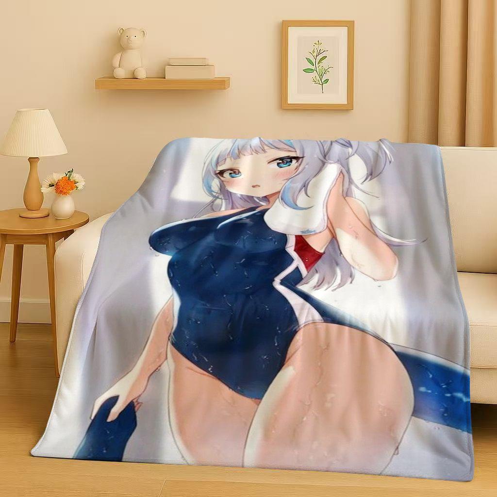 Anime Gawr Gura Hololive Cartoon Cute Girl Flannel Blanket,Ultra Soft Warm Plush Throw for Home Bedroom Bed Sofa Cover Gift Kid