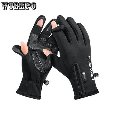 Winter Cycling Warm Gloves Windproof and Splash Proof Gloves Anti Slip and Exposed Finger Touch Screen Gloves Men's Outdoor Gloves Black
