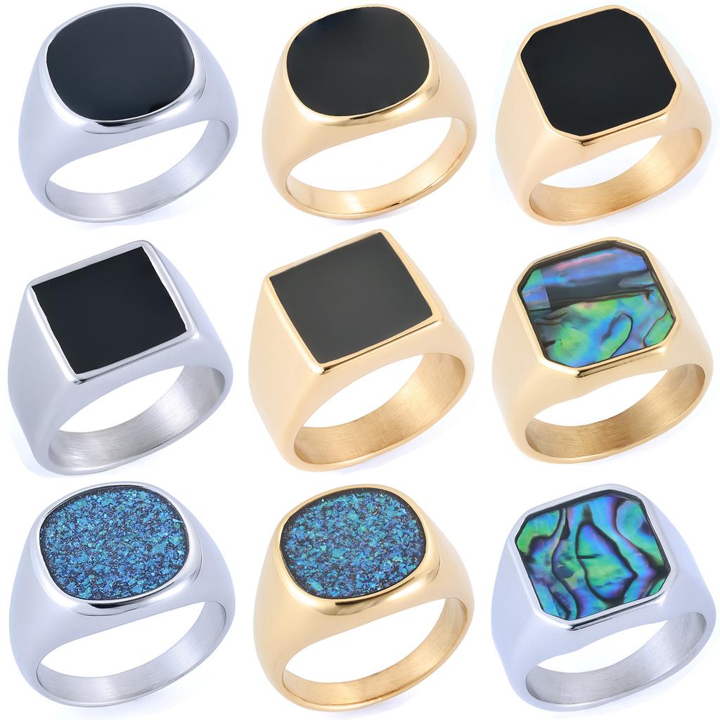 Personalized Men'S Trendy Men'S Epoxy Abalone Shell Ring Stainless Steel Non-Fading Jewelry