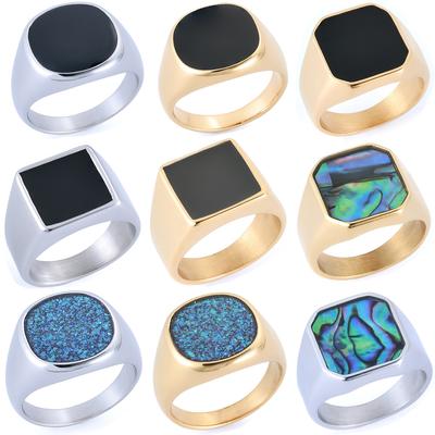 Personalisierter Herren Trendiger Herren Epoxid Abalone Muschel Ring Edelstahl Anlaufschmuck