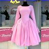 2025 Spring Elegant A-Line Dress: Women's High Waist, Long Sleeve Round Neck with Tie Detail