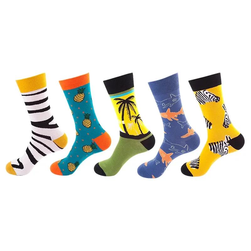 36 Styles Men's Cotton Dress Socks Bulk Pack - 5-Pair Trendy Funny Casual Socks Gift Set for  & Dropshipping