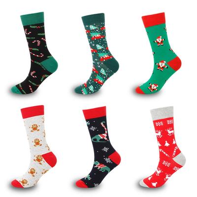 "Trendy Colorful Men's Socks: Medium/High Tube, Large Christmas Elements, Casual Cotton."