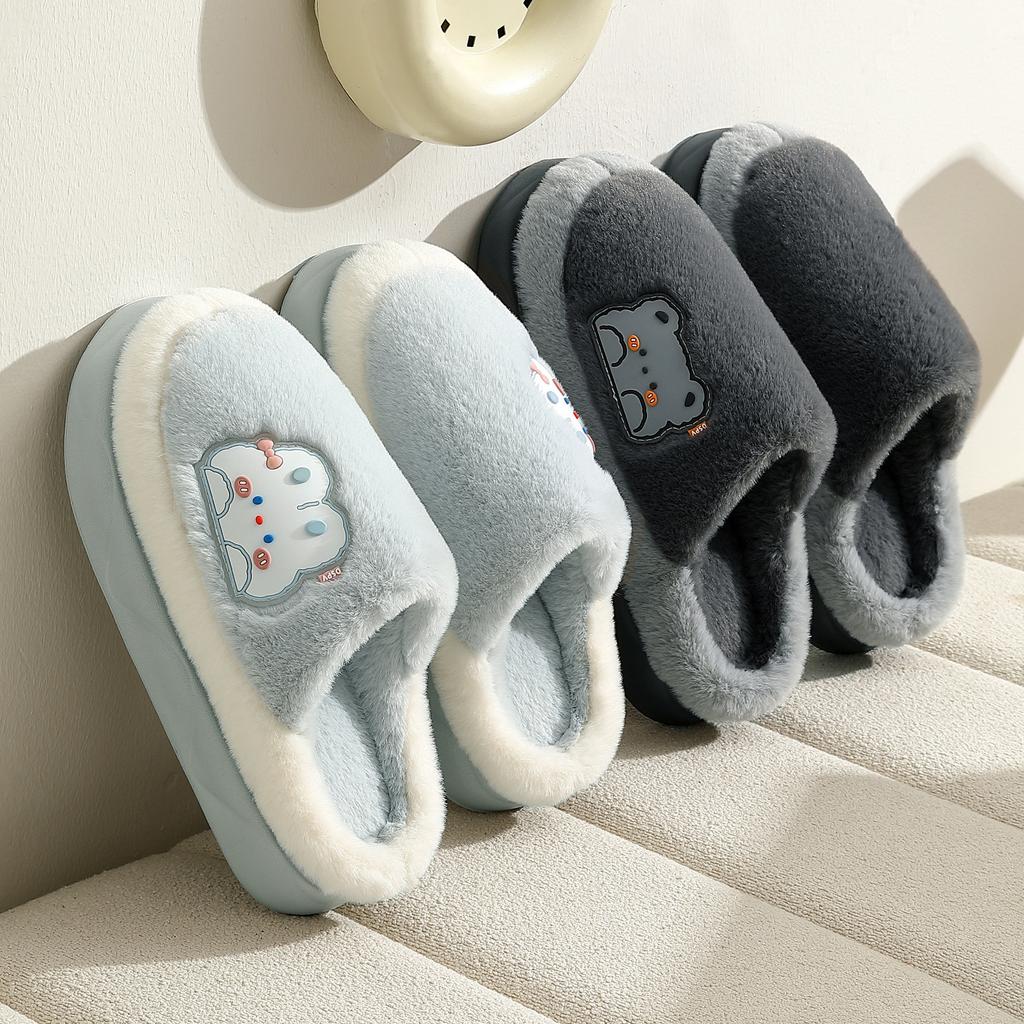 Cotton Slippers Autumn and Winter Cute Cartoon Indoor Home Warmth Household Non-slip Thick-soled Couple Plush Slippers