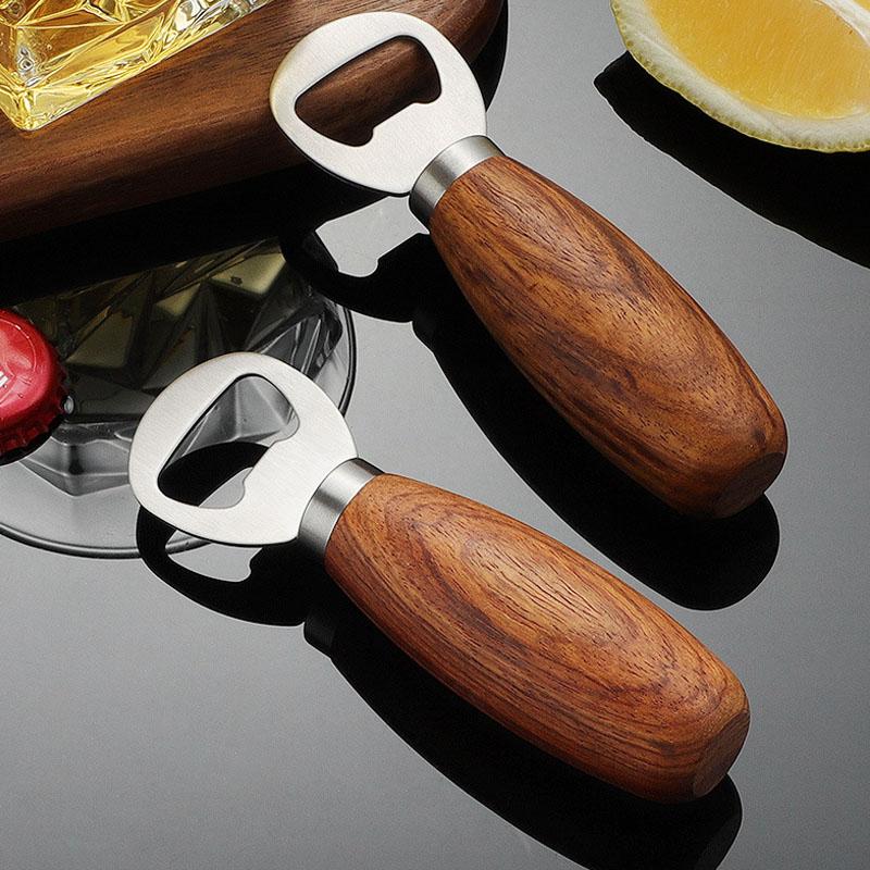 Personalized Beer Opener Beverage Bottle Opener Opener with Wooden Handle for Beer Lovers for Home Kitchen Bar Restaurant