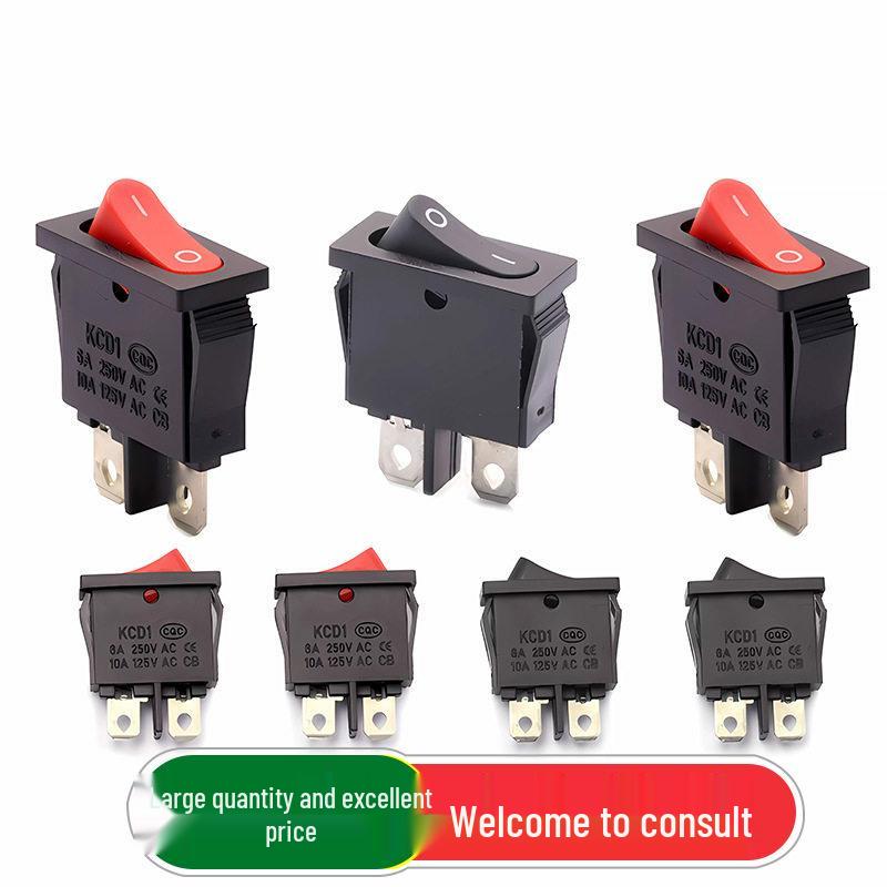 Thin Flat KCD1-110 Rocker Switch, 2 Pin Positions, Red/Black, 6A, 250V, 9.5x21mm