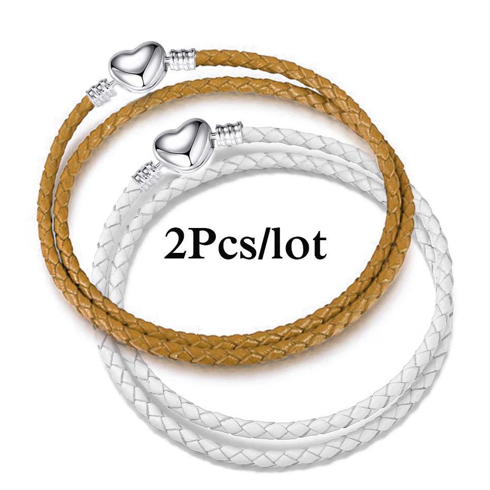 2Pcs/Lot Vintage Jewelry Leather Chain Bracelets Fit DIY Handmade Beads Charms Bracelet Couples Pulsera Jewelry For Women Men