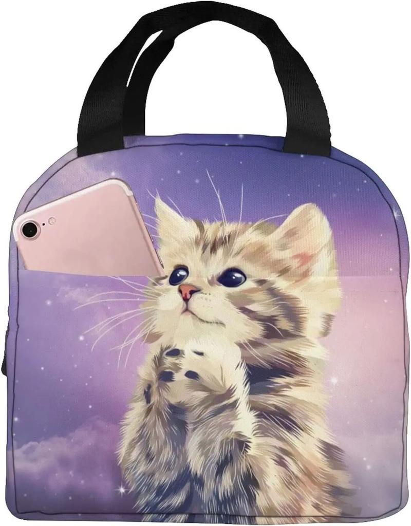 Сумка для ланча Galaxy Cat Изолированная сумка-холодильник Многоразовая сумка-тоут для еды с термоизоляцией для женщин, девушек, мальчиков