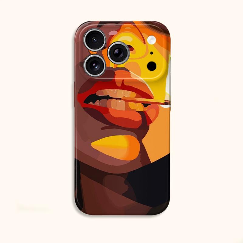 Expressive Graphic Yellow Face Pop Art Design Portrait Film Aesthetic Protective Shockproof Bumper Phone Case Cover For iPhone 14 15 16 Pro Max Plus