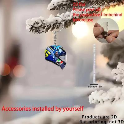 1Pcs 2D Whimsical Pendant Motorcycle Helmet Keychain Flat Acrylic Ornament Charm Hanging Decoration For Car Bags Party Gifts