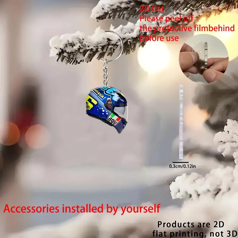 1Pcs 2D Whimsical Pendant Motorcycle Helmet Keychain Flat Acrylic Ornament Charm Hanging Decoration For Car Bags Party Gifts