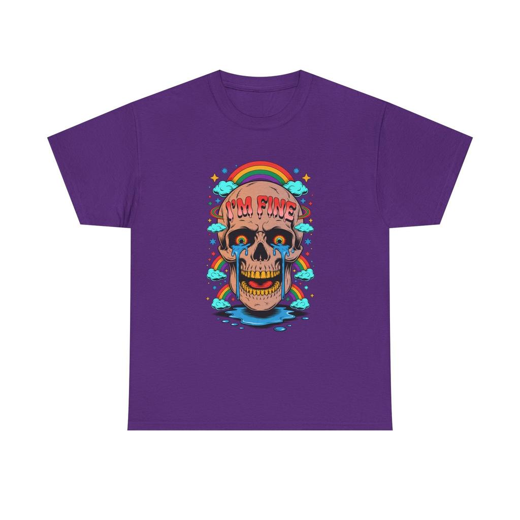Skull I'M FINE Tee - Rainbow Skull Funny T-Shirt Autism ASD ADHD